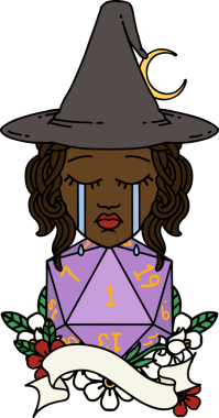 Retro Dövme Tarzı İnsan Cadısı. Bir insan tarafından çizilmiş doğal bir D20 rulosu.