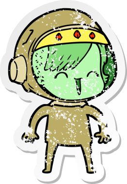 Bir insan tarafından çizilmiş mutlu bir uzay kızının sıkıntılı çıkartması.