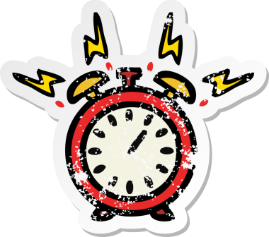 Bir insan tarafından çizilmiş sevimli bir çizgi film çalar saatinin sıkıntılı çıkartması.