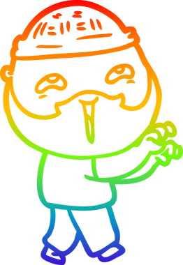 Bir insan tarafından çizilmiş mutlu sakallı bir adamın çizgi çizimi.