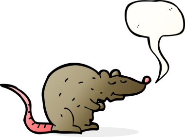 Bir insan tarafından çizilmiş konuşma balonlu çizgi film faresi.