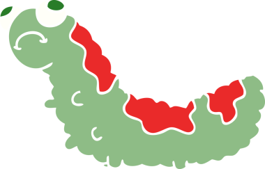 Bir insan tarafından çizilmiş düz renkli mutsuz tırtıl çizgi filmi.