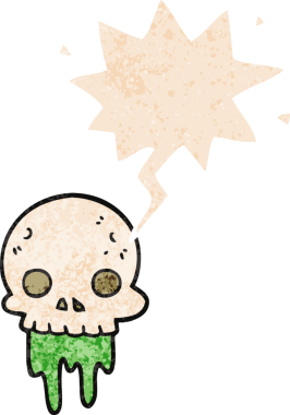 komik cadılar bayramı kafatası. Grunge 'da konuşma balonu var. Bir insan tarafından çizilmiş gerilmiş eski tarz.