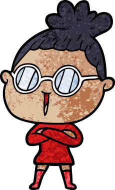 Bir insan tarafından çizilmiş gözlüklü bir karikatür kadın.