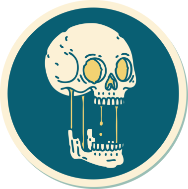 Bir insan tarafından çizilmiş bir kafatasının geleneksel stiliyle dövme çıkartması.