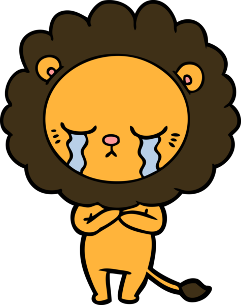 Bir insan tarafından çizilmiş ağlayan çizgi film aslanı.