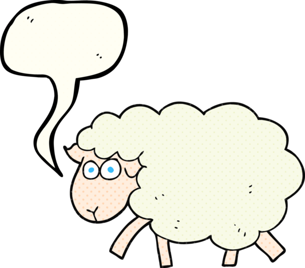 Bir insan tarafından çizilmiş serbest çizilmiş çizgi roman konuşma balonu karikatürü koyunu