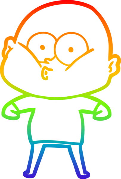 Gökkuşağı gradyan çizgi çizimi bir insan tarafından çizilmiş kel bir adamın çizimi