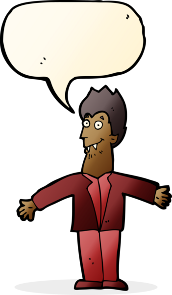 Bir insan tarafından çizilmiş konuşma balonu olan bir vampir adam.