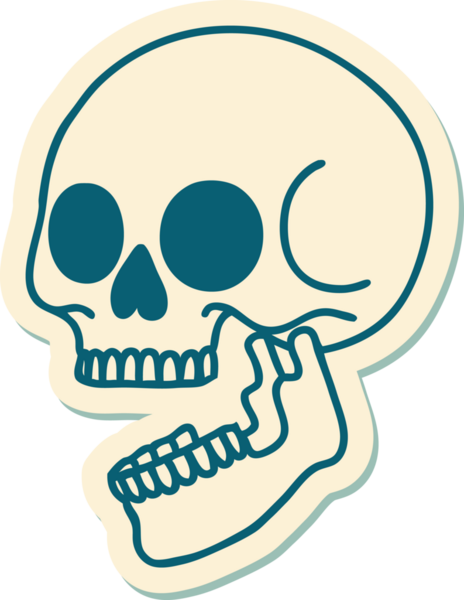 Bir insan tarafından çizilmiş bir kafatasının geleneksel stiliyle dövme çıkartması.