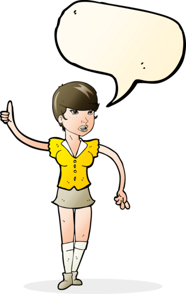 Bir insan tarafından çizilmiş konuşma balonuyla soru soran güzel bir kız.