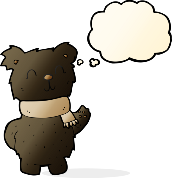 Bir insan tarafından çizilmiş düşünce balonlu siyah ayı sallayan çizgi film.