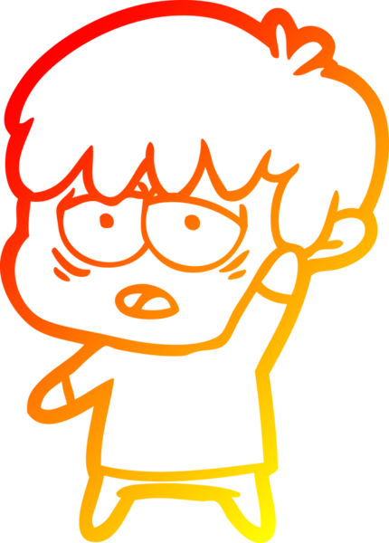 Bir insan tarafından çizilmiş, bitkin bir çocuğun sıcak çizgi çizimi.