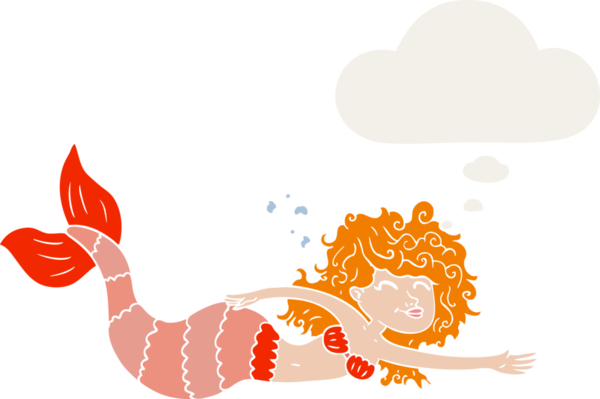 bir insan tarafından çizilmiş düşünce baloncuklu karikatür denizkızı.