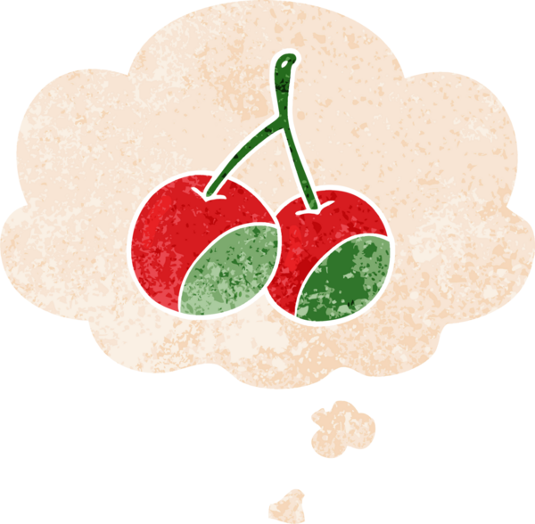 Düşünce baloncuklu karikatür kirazları grunge sıkıntılı retro desen bir insan tarafından çizilmiş