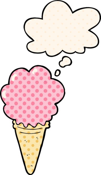 Bir insan tarafından çizilmiş, düşünce baloncuklu karikatür dondurması.