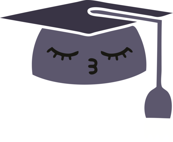 Bir insanın çizdiği mezuniyet şapkasının düz renkli retro karikatürü.