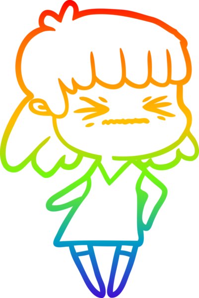 Gökkuşağı gradyan çizimi bir insan tarafından çizilmiş kızgın bir kız çizgi filmi