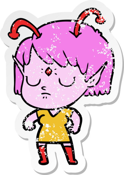 Bir insan tarafından çizilmiş uzaylı bir kızın sıkıntılı çıkartması.