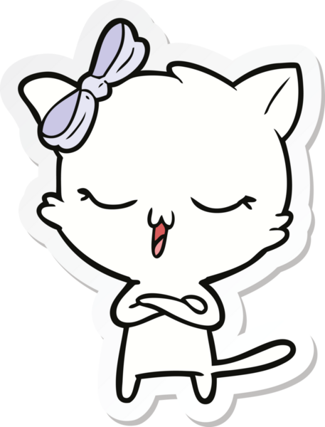 Bir insan tarafından çizilmiş kafasında fiyonk olan çizgi film kedisinin çıkartması.