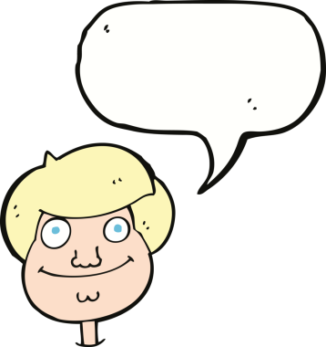 Bir insan tarafından çizilmiş konuşma balonlu mutlu çocuk yüzü.