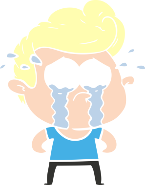 Bir insan tarafından çizilmiş düz renkli çizgi film ağlayan adam.