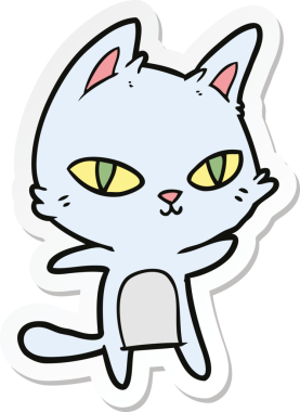 Bir insan tarafından çizilmiş çizgi film kedisinin çıkartması.