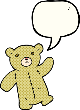 Bir insan tarafından çizilmiş serbest çizilmiş çizgi roman konuşma balonu oyuncak ayısı.