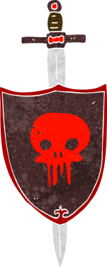 karikatür heraldik kalkan ve bir insan tarafından çizilmiş kafatası