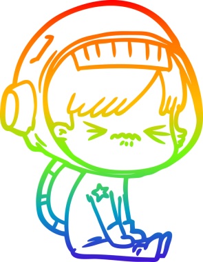 Gökkuşağı gradyan çizgisi kızgın bir uzay kızının çizimi bir insan tarafından çizilmiş