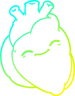 Bir insan tarafından çizilmiş mutlu bir kalbin soğuk gradyan çizgisi.