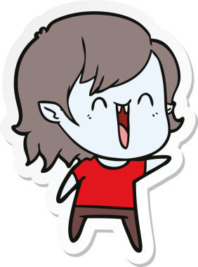 Bir insan tarafından çizilmiş şirin, mutlu bir vampir kızın çıkartması.