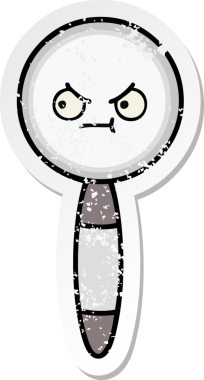 Bir insan tarafından çizilmiş sevimli bir çizgi film büyüteçinin sıkıntılı çıkartması.