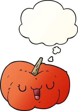 Düşünce baloncuklu çizgi film balkabağı bir insan tarafından çizilmiş.