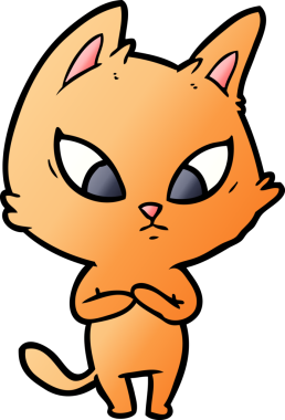 Bir insan tarafından çizilmiş kafası karışmış çizgi film kedisi.