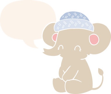 bir insan tarafından çizilmiş, konuşma baloncuklu şirin bir fil.