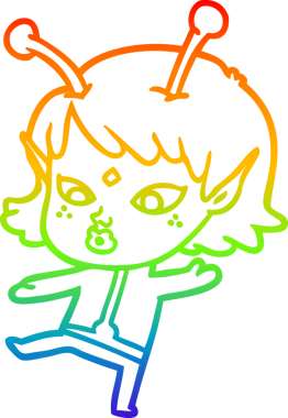 Gökkuşağı gradyan çizgisi bir insan tarafından çizilmiş güzel bir uzaylı kızın çizimi.