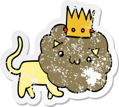 Bir insan tarafından çizilmiş taçlı çizgi film aslanının sıkıntılı çıkartması.