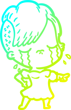 Bir insan tarafından çizilmiş ağlayan bir çizgi film kızı çizimi.