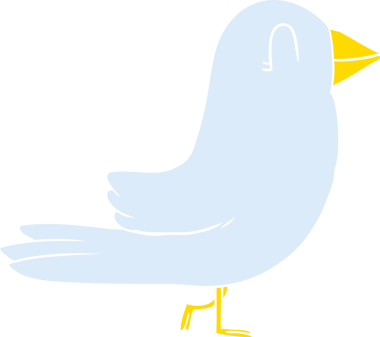 Bir insan tarafından çizilmiş düz renkli çizgi film kuşu