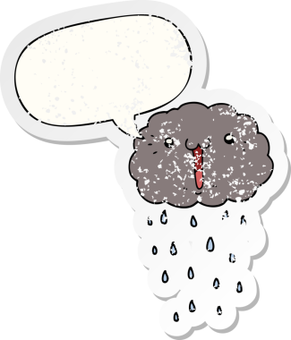 Konuşma baloncuğu olan karikatür bulutu bir insan tarafından çizilmiş sıkıntılı eski bir çıkartma