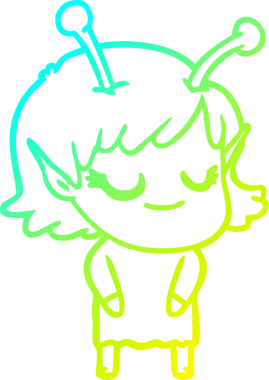 Bir insan tarafından çizilmiş gülümseyen uzaylı kız çizgi filmi.