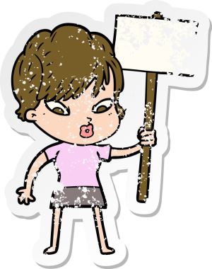 Bir insan tarafından çizilmiş karikatür bir kadının sıkıntılı çıkartması.