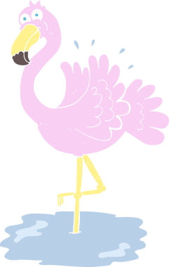 Flamingonun bir insan tarafından çizilmiş düz renk çizimi