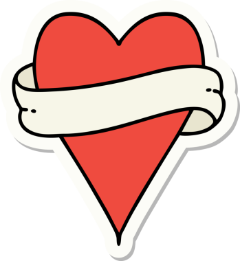 Bir insan tarafından çizilmiş geleneksel bir kalp ve bayrak stili dövme çıkartması.