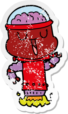 Bir insan tarafından çizilen mutlu çizgi film robotunun sıkıntılı çıkartması