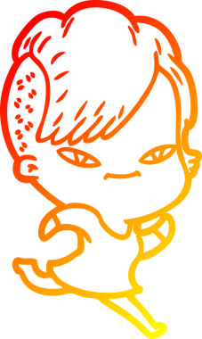 Hipster saç kesimi bir insan tarafından çizilmiş güzel bir çizgi film kızı çizimi.