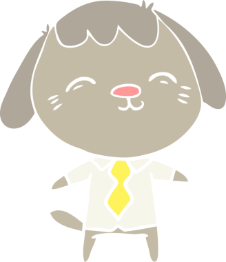 Bir insan tarafından çizilmiş mutlu düz renkli çizgi film ofis çalışanı köpeği.