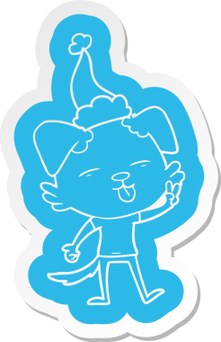 Bir insan tarafından çizilmiş Noel Baba şapkası takan köpek çıkartması.