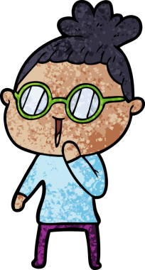 Bir insan tarafından çizilmiş gözlüklü bir karikatür kadın.